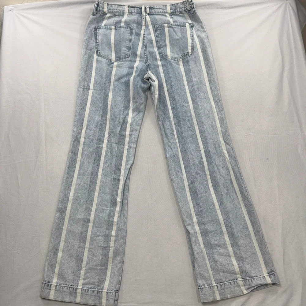 KanCan Jeans Wide Leg Striped High Rise Button Fly Blue White Womens 11/29